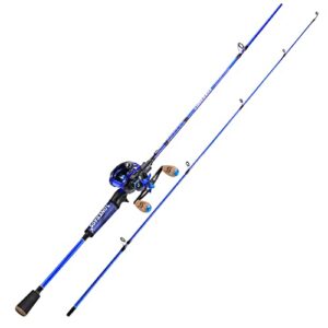 One Bass Fishing Rod and Reel Combo, IM7 Graphite 2 Pc Blank Baitcasting Combo, Spinning Rod with SuperPolymer Handle- 6'6" Casting Combo with Right Handed Reel- Blue
