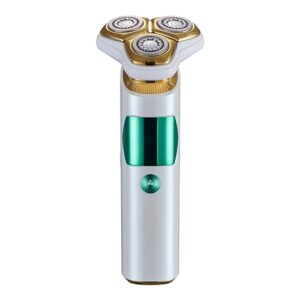 styleader aluminum foil shaver, with 24k gold coated foil blade and popup beard trimmer, rechargeable electric razor for men (white green)