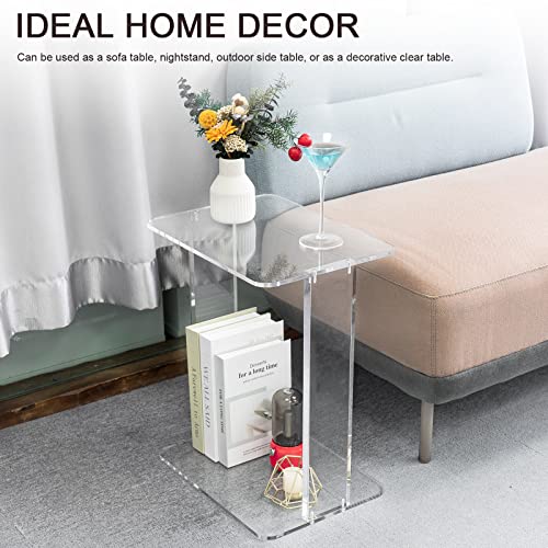 HMYHUM Acrylic Side Table for Small Spaces, 2-Tier End Table/Nightstand for Sofa, Living Room, Bedside, Bedroom, Modern, Easy Assembly, 15.7" L x 11.8" W x 20" H, Clear