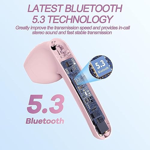 Wireless Earbuds, Bluetooth Headphones with Microphone, IPX7 Waterproof, 35H Playtime, High-Fidelity Stereo Earphones,Compatible with Apple/iOS/Android,for Running/Fitness/Work - Pink