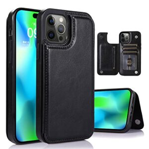 ztofera for iphone 14 pro max case wallet with card holder protective magnetic closure adjustable stand shockproof lightweight glossy slim thin phone cover for iphone 14 pro max - black