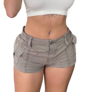 luckinbaby y2k cargo shorts low cut pocket joggers denim short pants bottoms slim fitted retro grunge girls streetwear (a cargo gray, s)