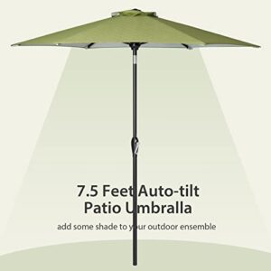 Tempera 7.5' Outdoor Market Patio Table Umbrella with Auto Tilt and Crank, Large Sun Umbrella with Sturdy Pole&Fade resistant canopy, Easy to set, Grass