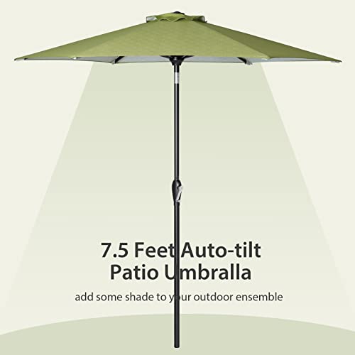 Tempera 7.5' Outdoor Market Patio Table Umbrella with Auto Tilt and Crank, Large Sun Umbrella with Sturdy Pole&Fade resistant canopy, Easy to set, Grass