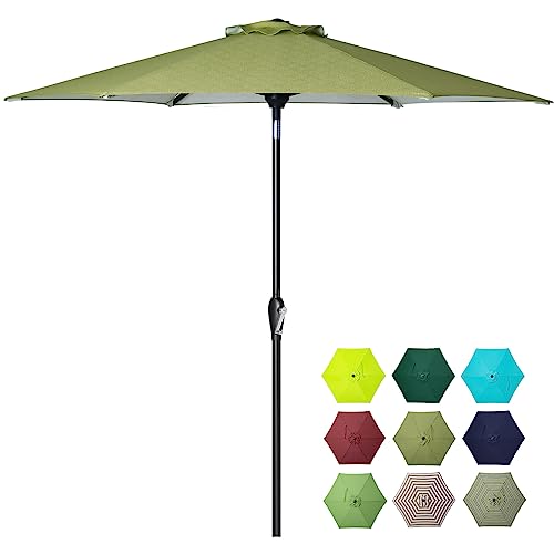 Tempera 7.5' Outdoor Market Patio Table Umbrella with Auto Tilt and Crank, Large Sun Umbrella with Sturdy Pole&Fade resistant canopy, Easy to set, Grass