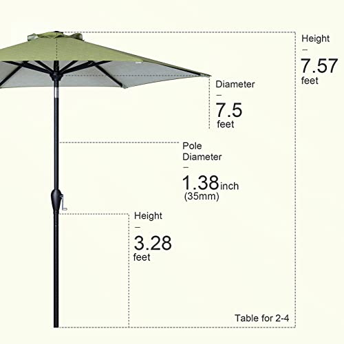 Tempera 7.5' Outdoor Market Patio Table Umbrella with Auto Tilt and Crank, Large Sun Umbrella with Sturdy Pole&Fade resistant canopy, Easy to set, Grass