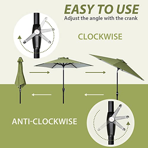 Tempera 7.5' Outdoor Market Patio Table Umbrella with Auto Tilt and Crank, Large Sun Umbrella with Sturdy Pole&Fade resistant canopy, Easy to set, Grass