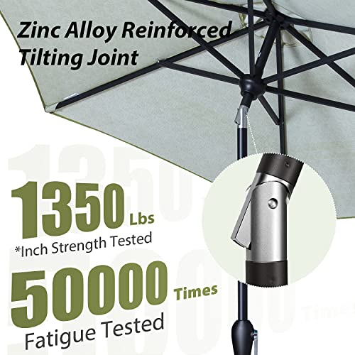 Tempera 7.5' Outdoor Market Patio Table Umbrella with Auto Tilt and Crank, Large Sun Umbrella with Sturdy Pole&Fade resistant canopy, Easy to set, Grass