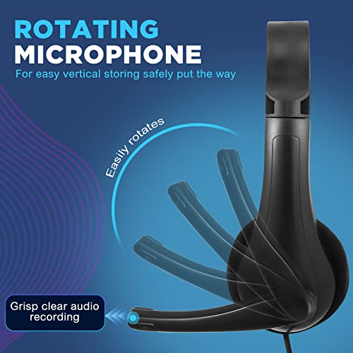 20 Pcs Classroom Headphone with Microphone Bulk On-ear Mic over Ear Headsets Kids Earphones Classroom Students Lightweight Children Class Headphones for School Office, Meetings, Chat, Black