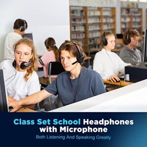 20 Pcs Classroom Headphone with Microphone Bulk On-ear Mic over Ear Headsets Kids Earphones Classroom Students Lightweight Children Class Headphones for School Office, Meetings, Chat, Black