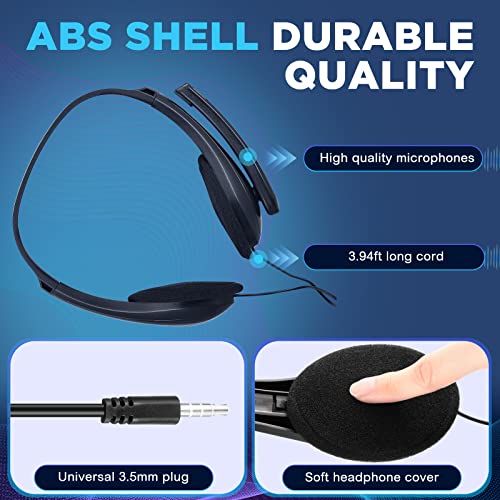 20 Pcs Classroom Headphone with Microphone Bulk On-ear Mic over Ear Headsets Kids Earphones Classroom Students Lightweight Children Class Headphones for School Office, Meetings, Chat, Black