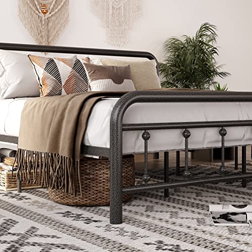 LIKIMIO California King Bed Frames, Metal Platform Bed Frame King with Headboard and Strong Support Frames, Easy Assembly, Noise-Free, No Box Spring Needed, Grey Black