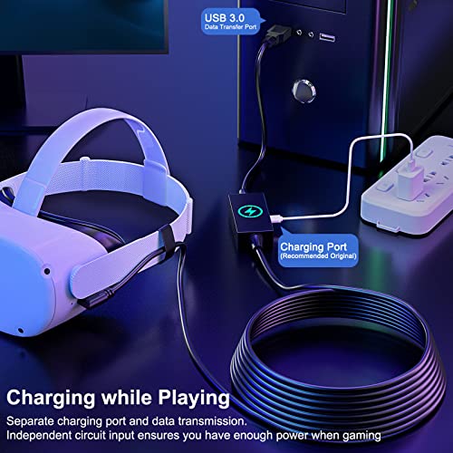 AODELAN Link Cable 16 FT Compatible with Meta/Oculus Quest 2 Accessories and PC/Steam VR,with Separate Charging Port & High Speed PC Data Transfer,USB 3.0 to USB C Cable for VR Headset and Gaming PC