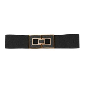 bsllnek women's stretchy waist belt vintage retro elastic cinch belts waistband for dresses (black+gold buckle, suit for waist size 36"-45")