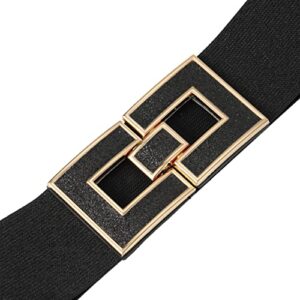 BSLLNEK Women's Stretchy Waist Belt Vintage Retro Elastic Cinch Belts Waistband For Dresses (Black+Gold Buckle, Suit For Waist Size 36"-45")