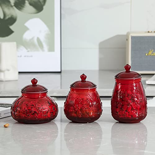 G Glass Cookie and Candy Jars With Airtight Lids For Food Storage, Household (Red, MD 4.6 in *H 5.9 in)