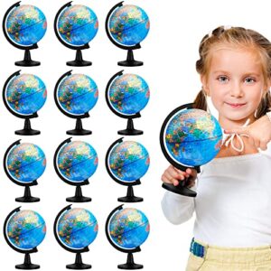 12 pieces world globe with stand 4.6 inches geographic world globe for kids learning educational and decorative globes of the world with stand globe decor for kids students classroom desk decor, blue