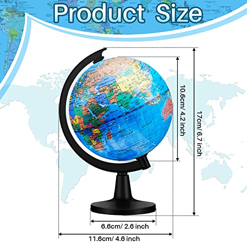 12 Pieces World Globe with Stand 4.6 Inches Geographic World Globe for Kids Learning Educational and Decorative Globes of the World with Stand Globe Decor for Kids Students Classroom Desk Decor, Blue