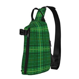 crossbody sling backpack st-patrick-british-green-plaid travel hiking chest daypack one strap shoulder bag