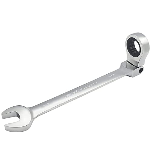 FOCMKEAS 1/2 Inch Flex-Head Ratcheting Combination Wrench SAE 72 Teeth 12 Point Ratchet Box Ended and Open End Spanner Tools, Flexible Head Gear Wrench, Heat-Treated CR-V