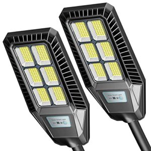 tenkoo led solar street light outdoor 2 pack 25000lm 300w motion sensor lamp waterproof ip66 security powered for dusk dawn court and parking lot solares flood lights commercial streetlight