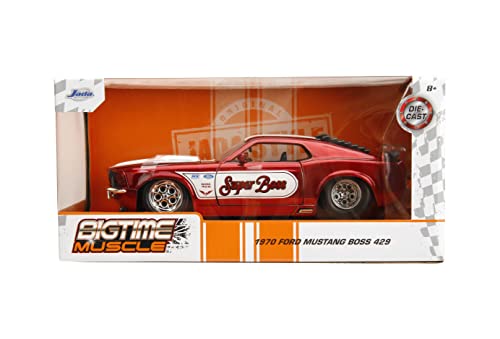 Big Time Muscle 1:24 1970 Ford Mustang Boss 429 Die-cast Car Candy Red, Toys for Kids and Adults