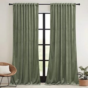 ryb home sage green velvet curtains 84 inch, room darkening super soft velvet drapes for living room thermal insulated pleat tapes window treatment for bedroom playroom, w52 x l84 inch, 2 panels