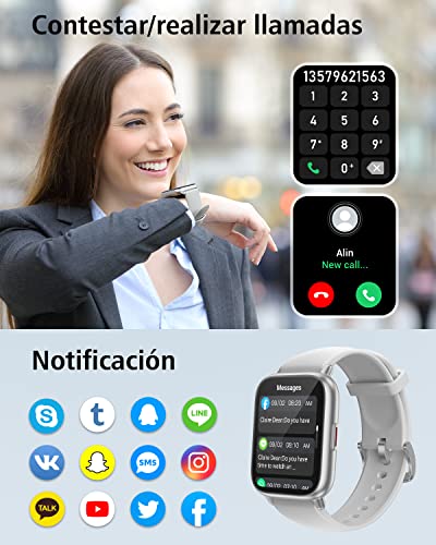 RUIMEN Smart Watch Answer/Make Calls Fitness Watch with Spare Strap Reloj Inteligente 1.7”Full Touch Smartwatchs for Women Men Heart Rate/Sleep Monitor Watch 100+ Sports IP68 Waterproof(Gray)