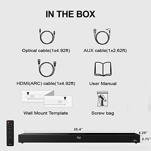 LARKSOUND All-in-One 2.1 Sound Bar for TV, 36 Inch Soundbar with Build-in Subwoofer, Surround Sound System TV Speaker with Bluetooth/HDMI ARC/Optical/AUX/USB