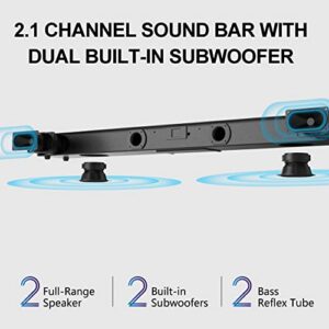 LARKSOUND All-in-One 2.1 Sound Bar for TV, 36 Inch Soundbar with Build-in Subwoofer, Surround Sound System TV Speaker with Bluetooth/HDMI ARC/Optical/AUX/USB