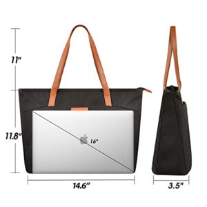 Prite Laptop Tote Bag for Women Shoulder Bag with 16” Computer Compartment for Work School Travel (Black)