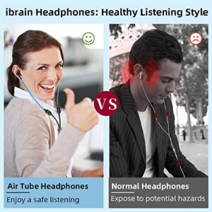 ibrain Air Tube Headphones Air Tube Earbuds with Patented Technology Airtube Headset with Microphone & Volume Control Airtube Headphones for a Safe and Healthy Listening (Black & Blue)