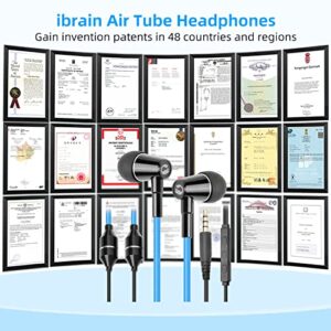 ibrain Air Tube Headphones Air Tube Earbuds with Patented Technology Airtube Headset with Microphone & Volume Control Airtube Headphones for a Safe and Healthy Listening (Black & Blue)