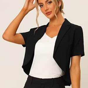 Allegra K Women's Business Casual Lapel Short Sleeve Open Front Cropped Work Office Blazer Small Balck