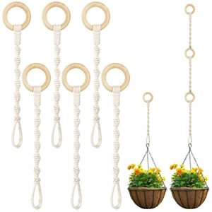 6 pack connectable macrame plant hanging extenders- durable rope plant hanger extender with wooden ring handmade woven plant basket extender for indoor outdoor plant pot holder home decoration (beige)