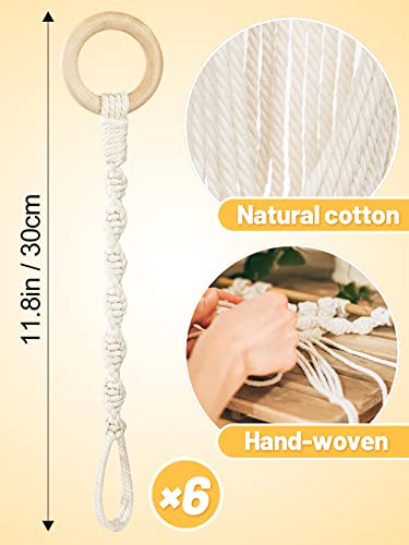 6 Pack Connectable Macrame Plant Hanging Extenders- Durable Rope Plant Hanger Extender with Wooden Ring Handmade Woven Plant Basket Extender for Indoor Outdoor Plant Pot Holder Home Decoration (Beige)