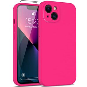 deenakin compatible with iphone 13 case with screen protector - silky soft silicone - enhanced camera cover - 16ft drop tested - slim fit protective phone case for women girls 6.1" - hot pink