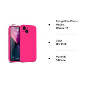 DEENAKIN Compatible with iPhone 13 Case with Screen Protector - Silky Soft Silicone - Enhanced Camera Cover - 16ft Drop Tested - Slim Fit Protective Phone Case for Women Girls 6.1" - Hot Pink