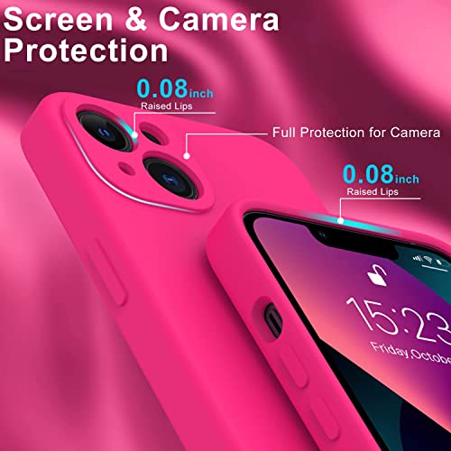 DEENAKIN Compatible with iPhone 13 Case with Screen Protector - Silky Soft Silicone - Enhanced Camera Cover - 16ft Drop Tested - Slim Fit Protective Phone Case for Women Girls 6.1" - Hot Pink