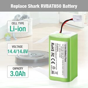 FirstPower Upgraded 3.0Ah Replace Shark RVBAT850 Battery for Shark Ion Robot R75, RV761, RV850C, RV1000S, RV1100VL, RV101AE, UR1000SR, RV700_N, RV720_N Vacuum Cleaners (NOT for 3-Prong Connector)