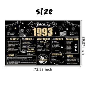 Large 30th Birthday Banner Backdrop Decorations for Men Women, Black Gold Back in 1993 Happy 30 Bday Sign Party Supplies, Thirty Birthday Photo Background Decor for Outdoor Indoor