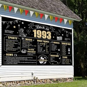 Large 30th Birthday Banner Backdrop Decorations for Men Women, Black Gold Back in 1993 Happy 30 Bday Sign Party Supplies, Thirty Birthday Photo Background Decor for Outdoor Indoor