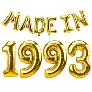 30th birthday balloon banner decorations for men women, gold made in 1993 balloon happy 30 birthday sign party supplies, thirty year old birthday photo props background decor