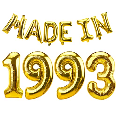 30th Birthday Balloon Banner Decorations for Men Women, Gold Made in 1993 Balloon Happy 30 Birthday Sign Party Supplies, Thirty Year Old Birthday Photo Props Background Decor