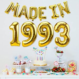 30th Birthday Balloon Banner Decorations for Men Women, Gold Made in 1993 Balloon Happy 30 Birthday Sign Party Supplies, Thirty Year Old Birthday Photo Props Background Decor