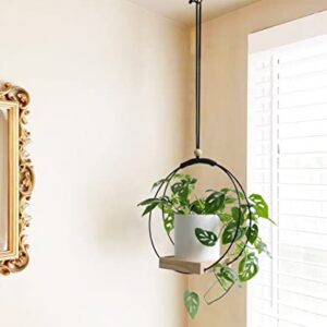 Dravmola Plant Hanger with Wood Base - Boho Macrame Hanging Plant Holder for Indoor Plants Hanging Planter for Wall/Window/Room Decor Black (Pot & Plant Not Included)