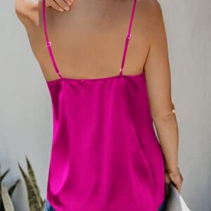 Ekouaer Women's Silk Tank Top V-Neck Camisole Silky Loose Sleeveless Blouse Satin Tank Shirt Rose