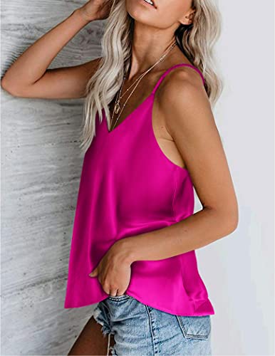 Ekouaer Women's Silk Tank Top V-Neck Camisole Silky Loose Sleeveless Blouse Satin Tank Shirt Rose