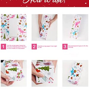 Christmas Dinosaur Wrapping Paper 10 Sheets 20" x 27" Pink Christmas Wrapping Paper Flat Fold Christmas Gift Wrap Paper Pink Girls Wrapping Paper Kids Dinosaur Gift Wrap Dino Birthday Wrapping Paper