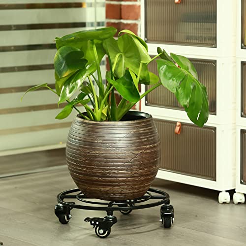 KvyusFlourish 2 Packs Metal Plant Caddy with Wheels 13.6" Rolling Plant Stands Heavy-Duty Wrought Iron Plant Dolly Plant Rollers Planter Mover with Casters, Strong Load Capacity